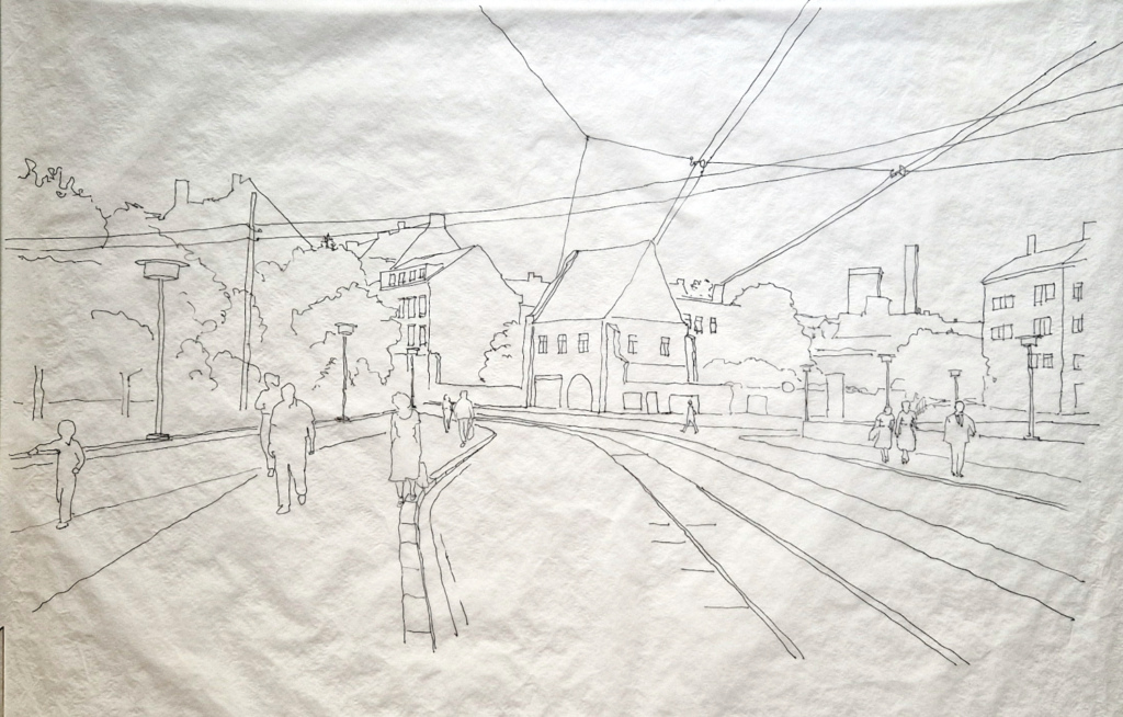 Piirros maisemasta Erfurtin kaupungissa.