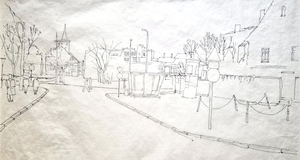 Piirros maisemasta Erfurtin kaupungissa.