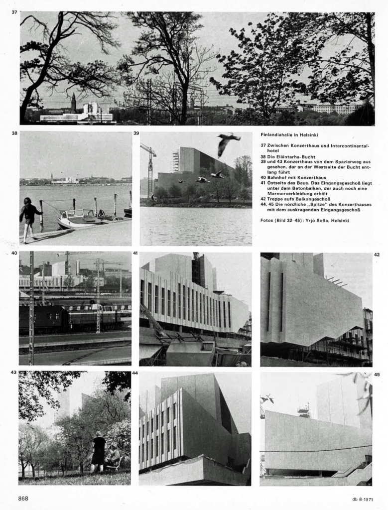 Lehden sivulla Finlandia-talo rakenteilla.