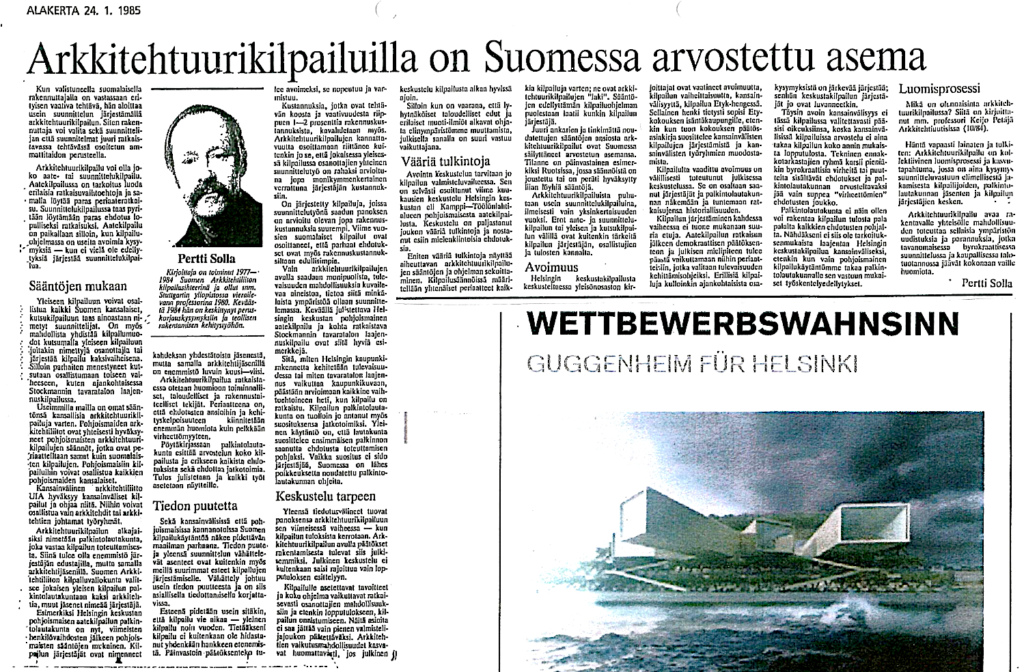 Lehtiartikkeli arkkitehtuurikilpailuista.