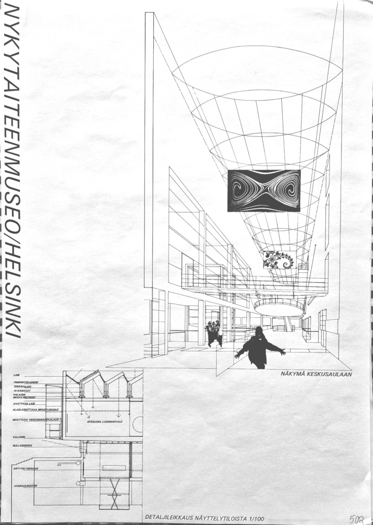 Piirroksessa mm. museon aula.