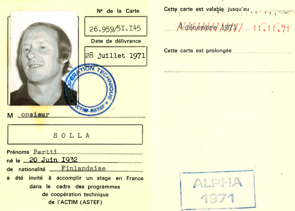 Ranskankielinen osallistujakortti.