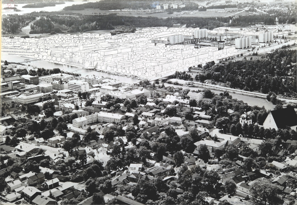 Valokuvassa piirros uudesta alueesta.