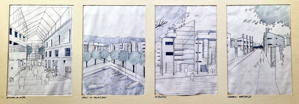 Piirroksia uudisrakennuksista.