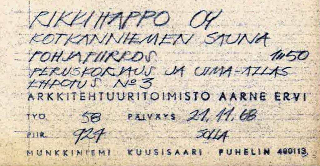 Arkkitehdin suunnitelman tekijätiedot.