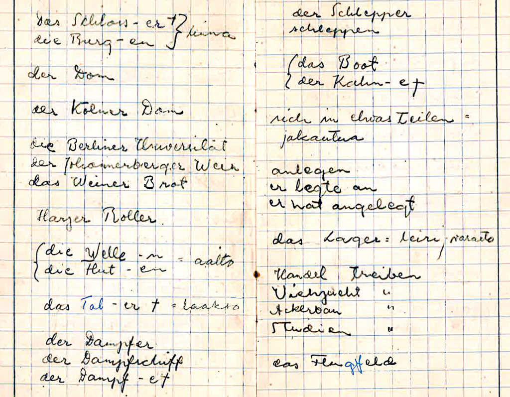 Saksan kielen kouluvihkoa.