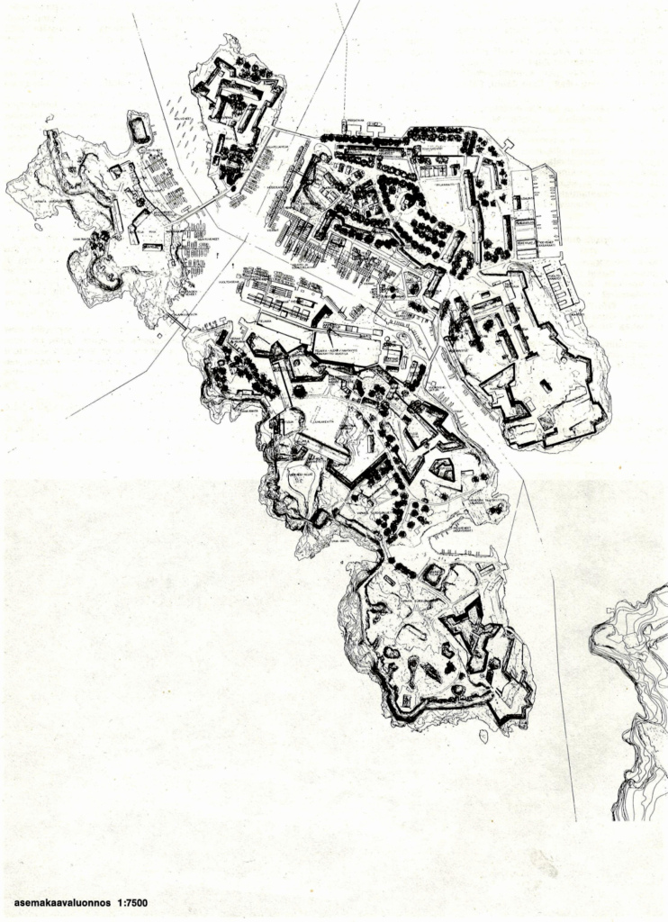 Piirroksessa Suomenlinnan asemakaavaluonnos.