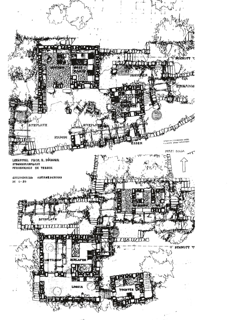 Lomatalo pihoineen, pohjapiirros.